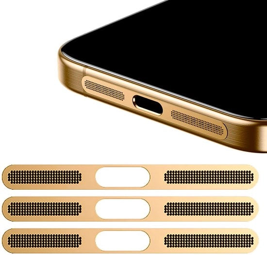 Sticker Antidust - Protezione per Altoparlante e Porta Ricarica - Oro - Soluzione di Protezione Multifunzionale - Adatto per iPhone 14...