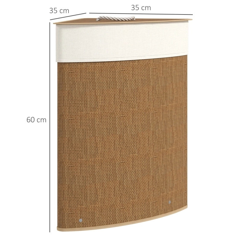 Cesto portabiancheria angolare 35x35x60 cm con coperchio e sacco rimovibile in bambù marrone