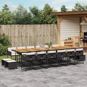 Set da Pranzo da Giardino 17 pz con Cuscini Nero in Polyrattan