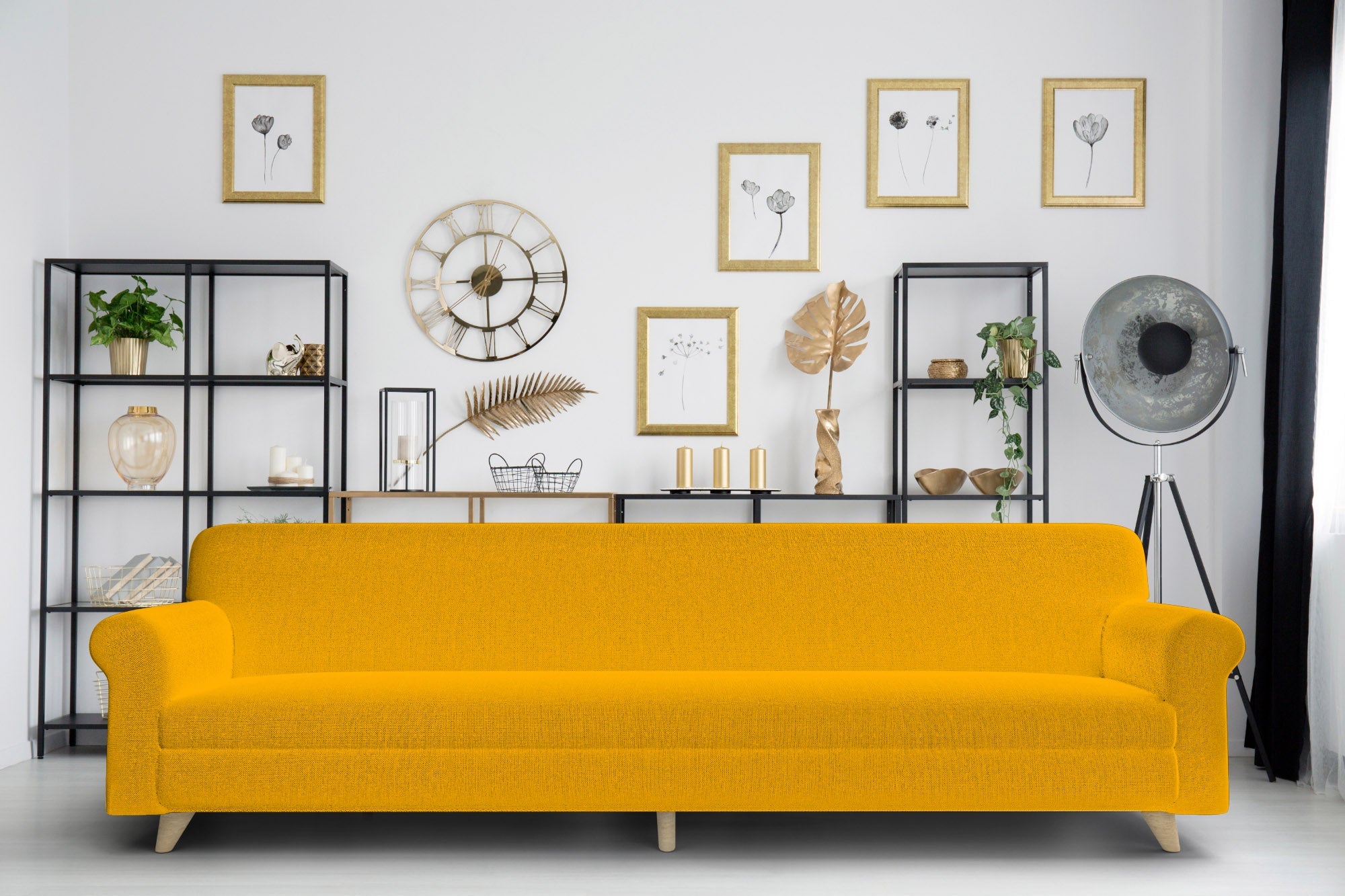 Copridivano Elasticizzato 4 Posti in Poliestere Giallo