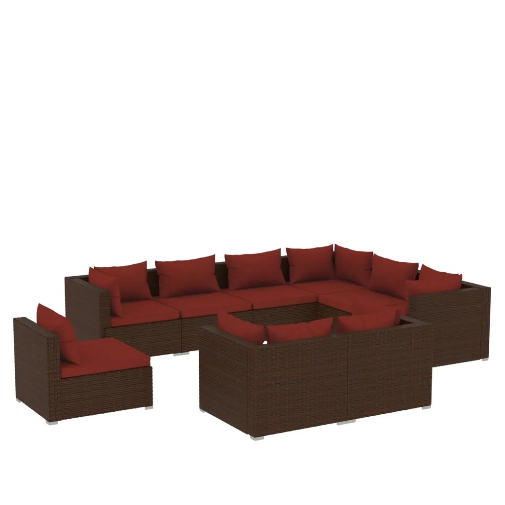Set Divani da Giardino 9 pz con Cuscini in Polyrattan Marrone 3102643