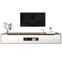 Mobile TV Moderno in Bianco Lucido e Legno, Illuminazione LED a Cambio Colore, 180x35x30 cm, Bianco
