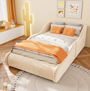 Letto singolo imbottito per bambini 90x200 cm in velluto beige con sponde laterali