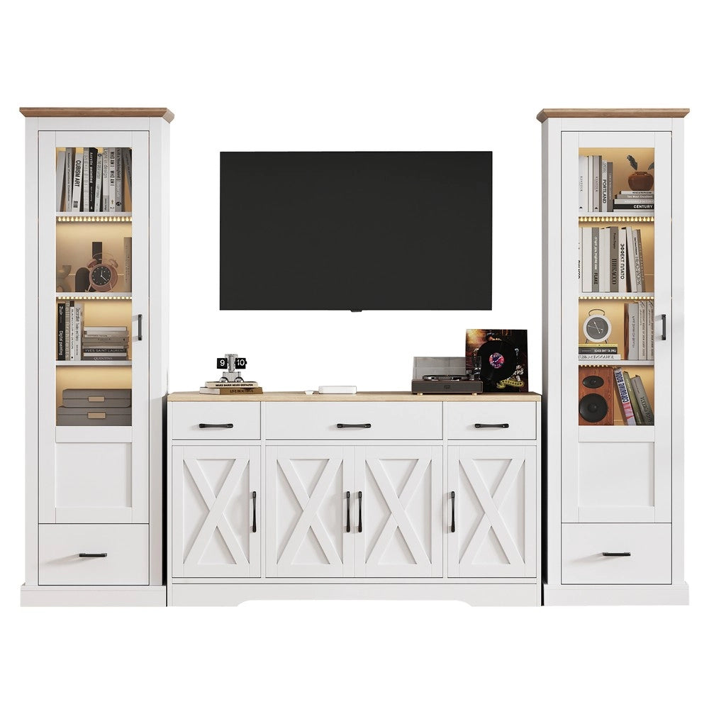 Mobile TV con Vetrine LED e Credenza ¨C MINIMAL ¨C Bianco Opaco, Legno