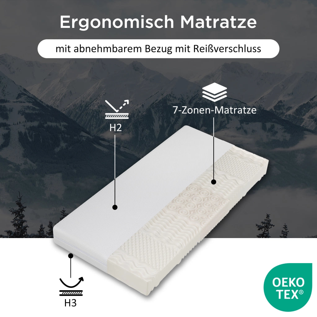 Materasso in schiuma comfort 7 zone bianco 90x200 cm