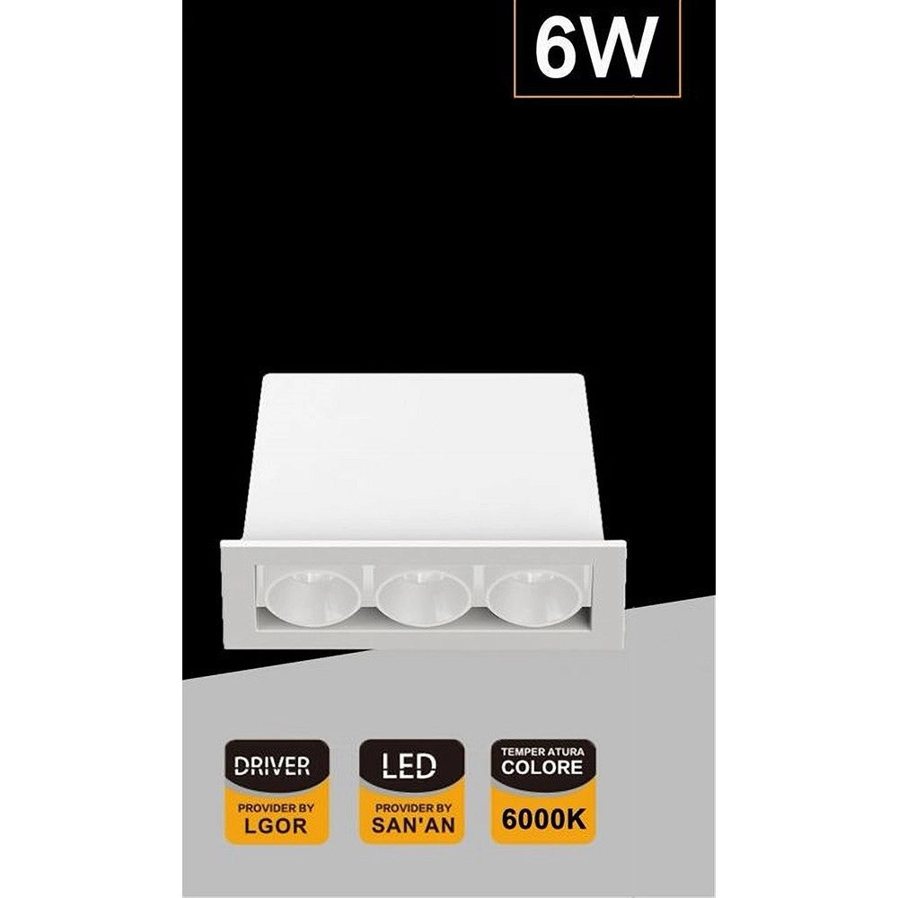 Trade Shop - Faretto Led Rettangolare Da Incasso 6watt Luce 3000k 6000k 4000k Moderno Xtd-3-b - -bianco Freddo      -