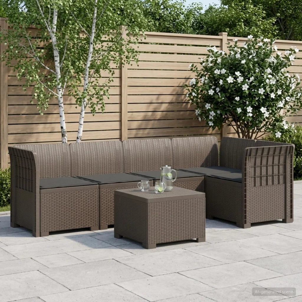 Divano da Giardino 5 Posti con Cuscini Stile Rattan PP 3444083