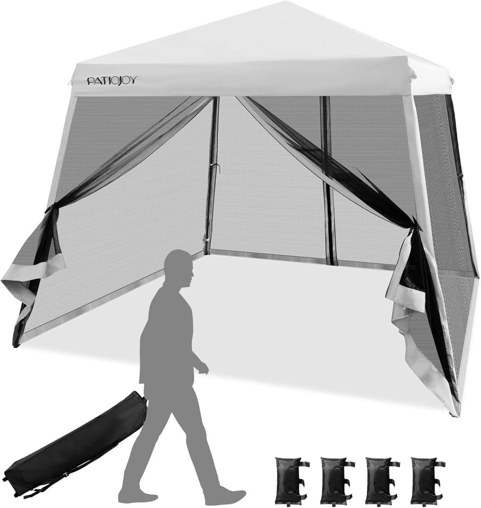 Gazebo Pieghevole da Giardino 3 x 3 M, Impermeabile, Altezza Regolabile, Gazebo da Esterno con Rete, per Spiaggia, Campeggio, Patio, Mercato, Bianco