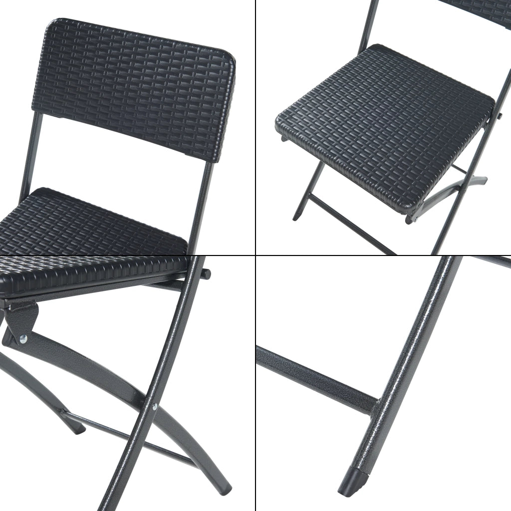 Set di 2 sedie pieghevoli da esterno per giardino campeggio e patio 81 x 45 x 58 cm effetto rattan nero 03_0009640
