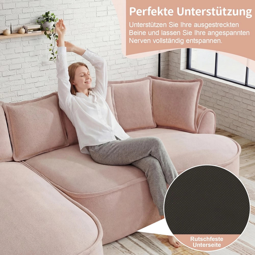 Divano Angolare Chaise Longue con Cuscini ¨C Xylo ¨C Chenille Rosa, Modulare