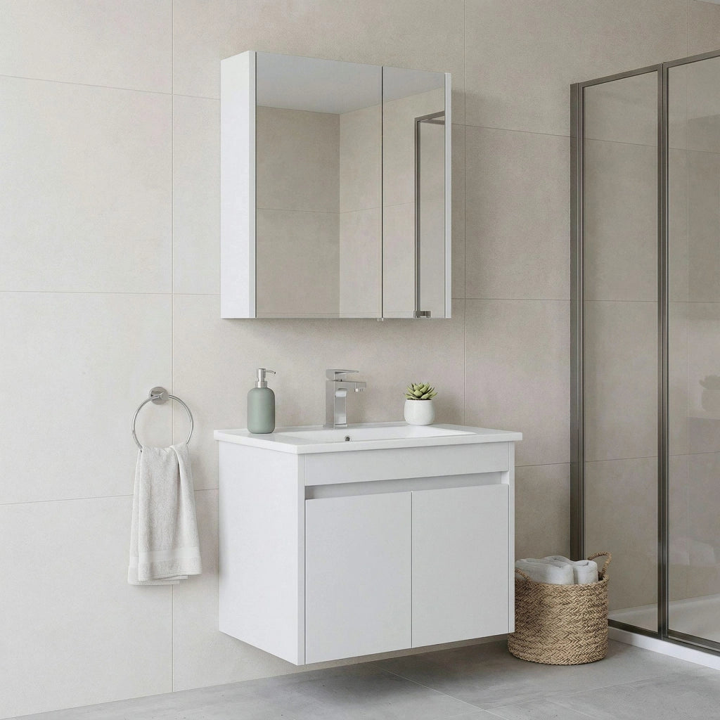 Set mobile lavabo con specchio (2 pezzi) "Arno 65" - 65 x 45 x 52 cm - Bianco
