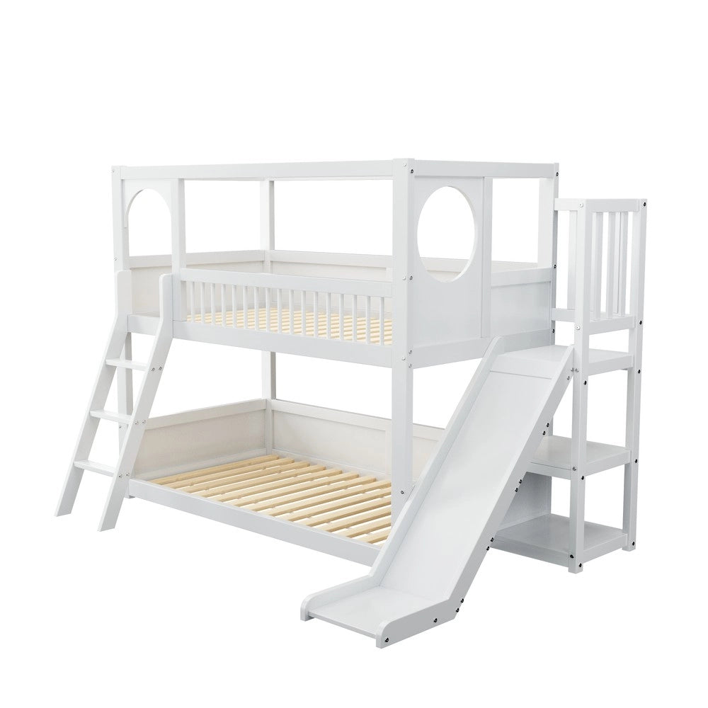 Letto a Castello Bambini con Scivolo e Scaffale ¨C Xylo ¨C Bianco 90x200