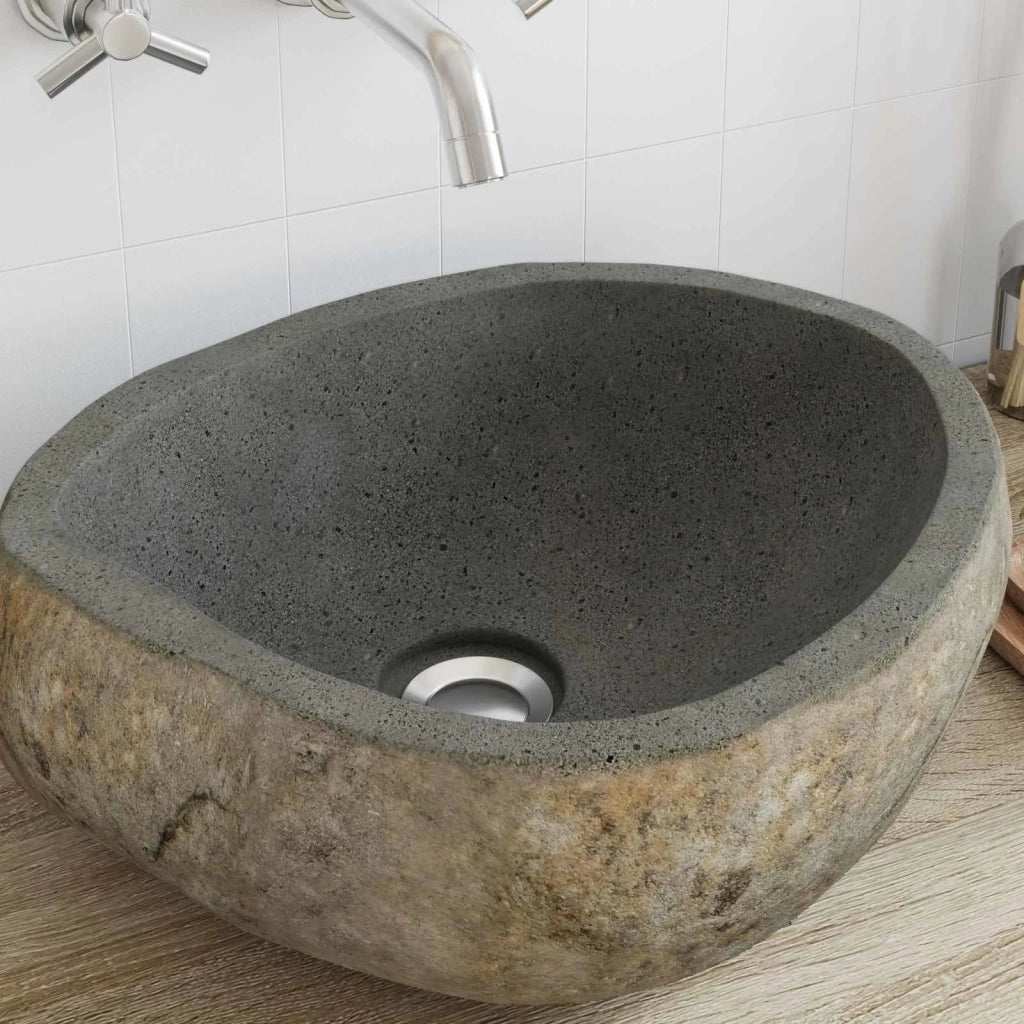 Basin in pietra fluviale Grigio chiaro 45 x 35 x 15 cm CFW3818963