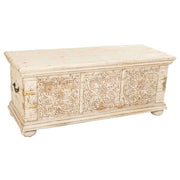 Cassapanca legno intagliato beige 103x40x43h cm