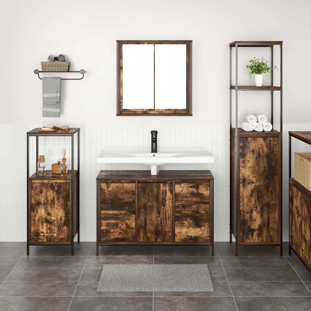 Set di mobili per il bagno 3 pcs Rovere Affumicato e Nero 3328381