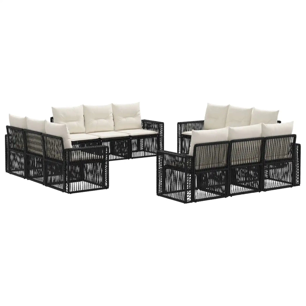 Set Divano da Giardino 12 pcs Nero e Bianco Crema polyrattan 3435073