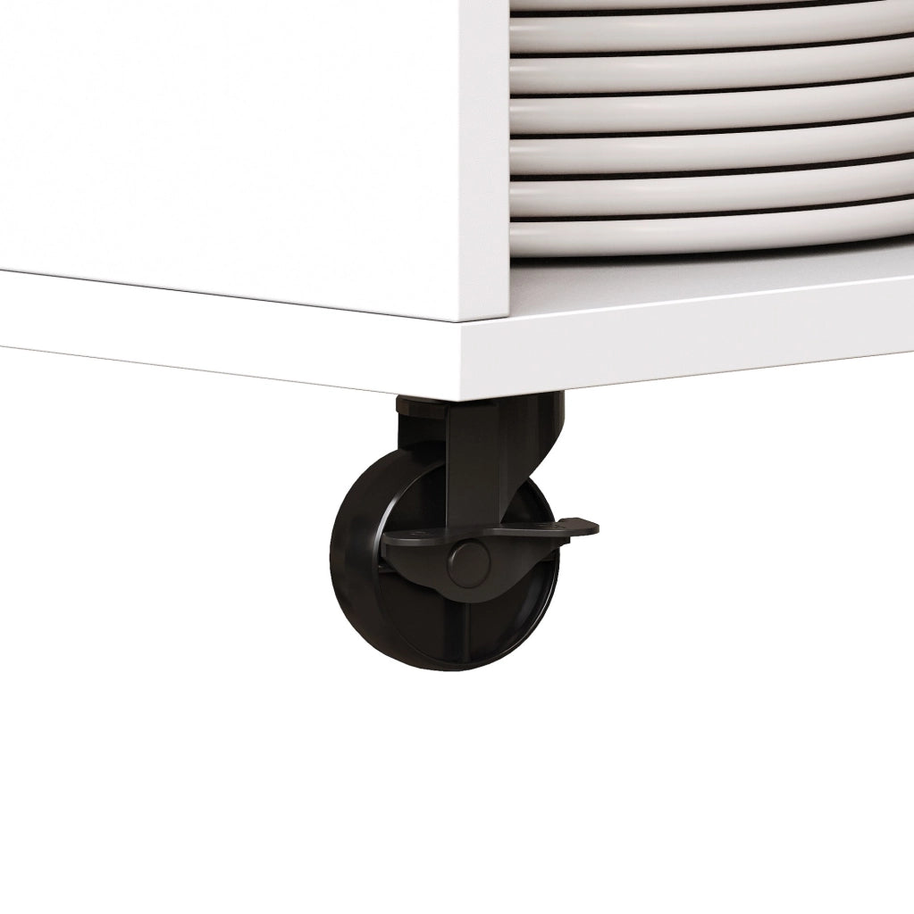 Credenza 140x38x180 cm con carrello estraibile; illuminazione LED regolabile; MDF e metallo; bianco
