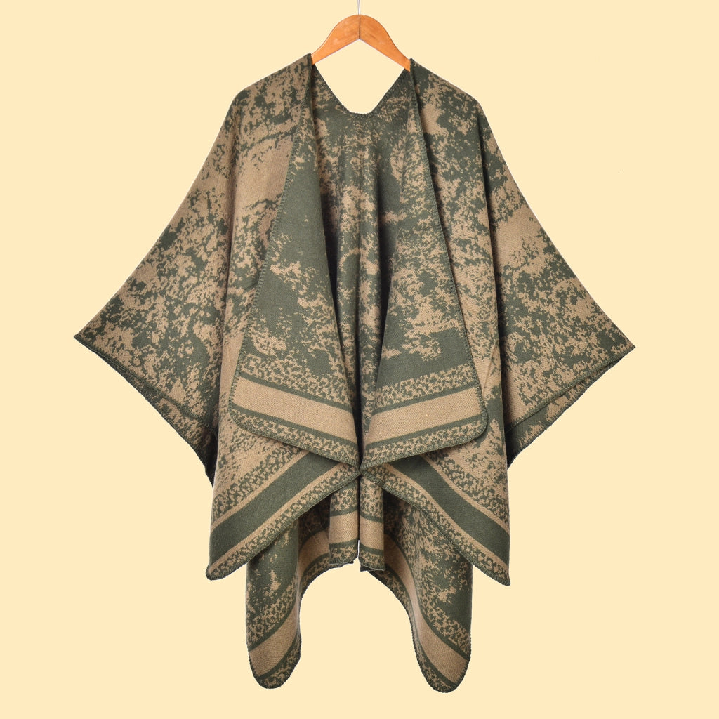 Sciarpa/stola da donna, stile foresta, spessa e calda, in cashmere, double face, con spacchi