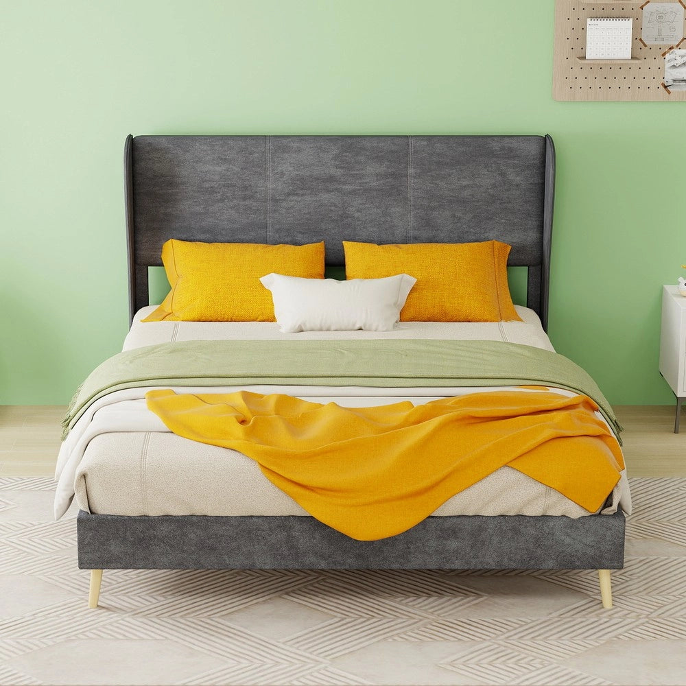 Letto Imbottito con Testiera Morbida ¨C MINIMAL ¨C Grigio, 140x200, con Materasso