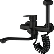 Cranio da cucina da parete in nero, con pistola spruzzo, maniglia da parete girevole 360° fuoriuscita, installazione facile da parete da cucina (25CM)