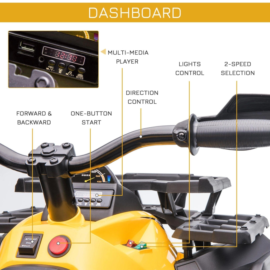 Quad per Bambini Elettrico 12V con Fari e Batteria Ricaricabile, Età 3-5 Anni, 100x65x73cm, Giallo