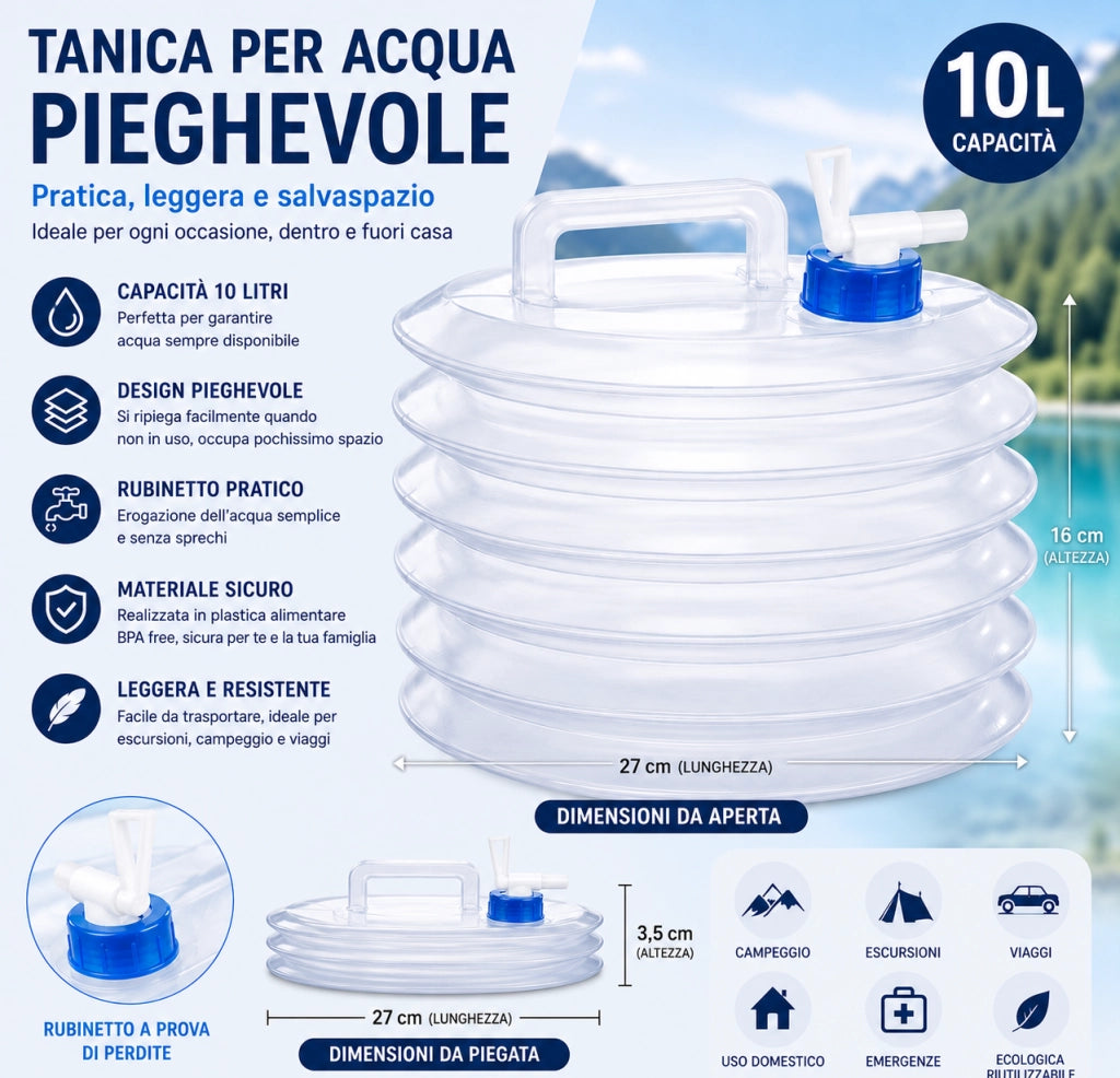 Tanica Acqua Pieghevole Con Rubinetto 10L 15L 10 Litri