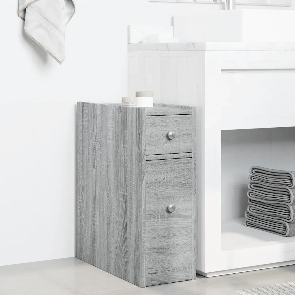 Armadietto da Bagno Stretto con Ruote Grigio Sonoma Truciolato