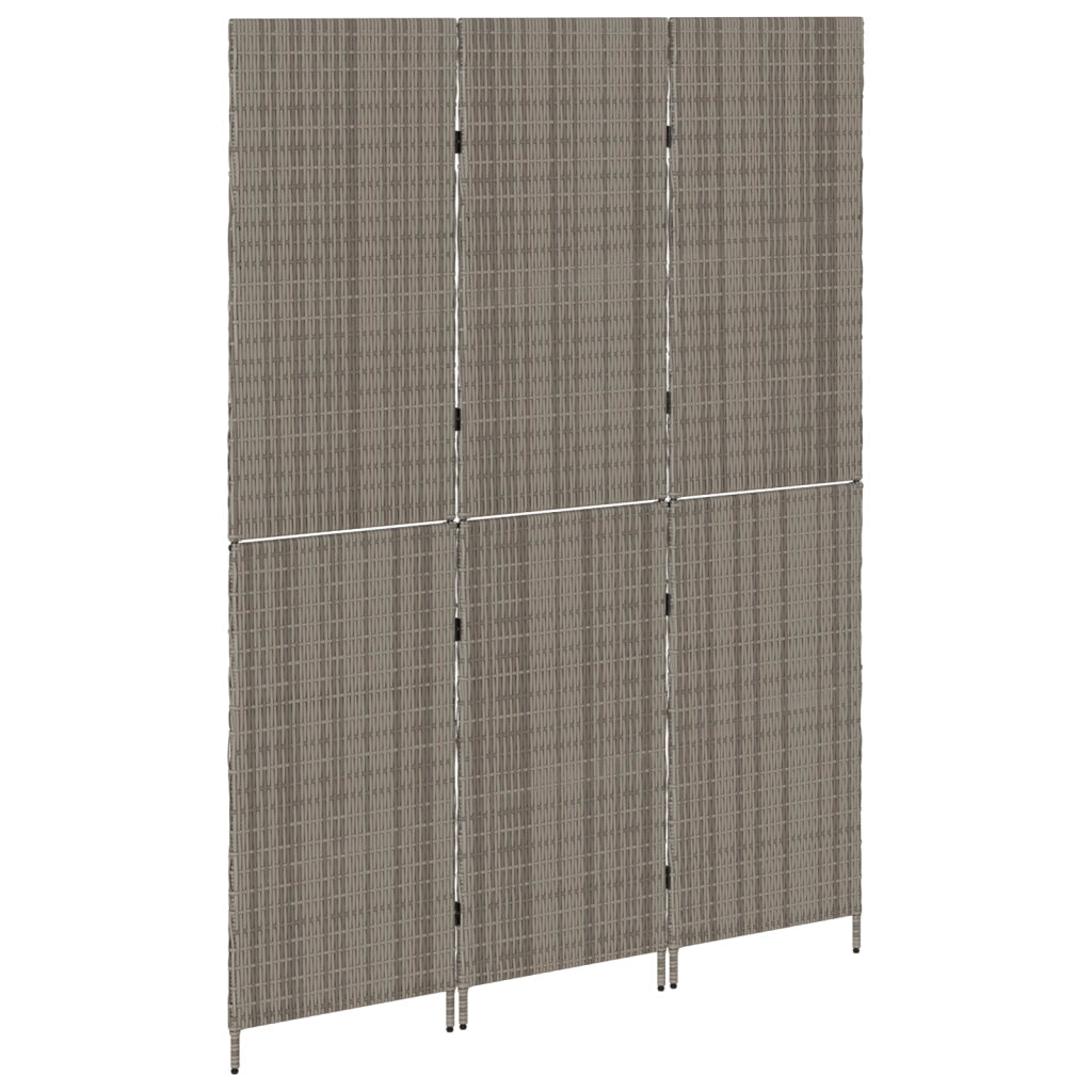 Divisore per Stanze 3 Pannelli Pieghevoli Grigio 147x180 cm Poly Rattan