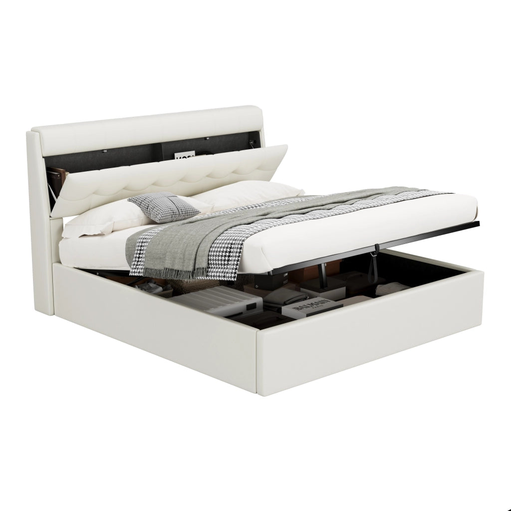 Letto Contenitore Letto Matrimoniale; Vano Nascosto e Apertura Idraulica; 160 x 200 cm; senza Materasso; Bianco