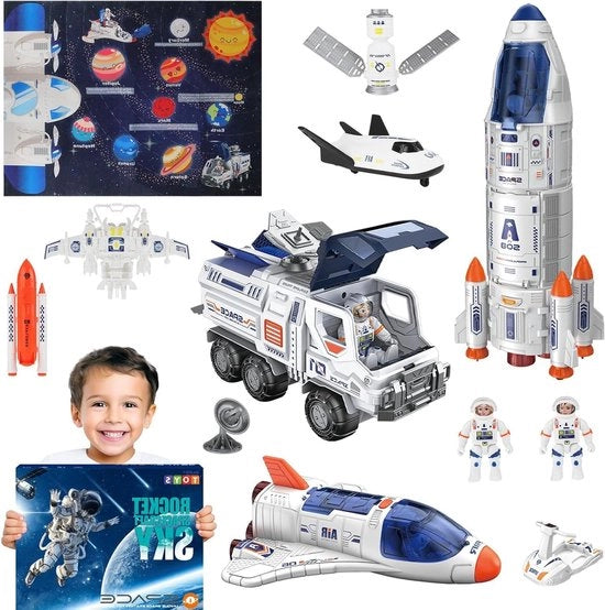 Razzo spaziale giocattolo con luce e suono - giocattolo educativo STEM - giocattolo spaziale con astronauti - regalo per bambini e bambine
