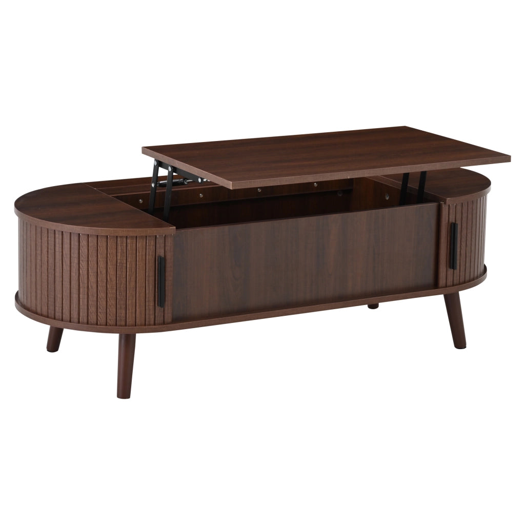 Tavolino basso sollevabile con vano contenitore nascosto e 4 vani, per soggiorno, in MDF, noce, 120 × 50 × 39,5 cm
