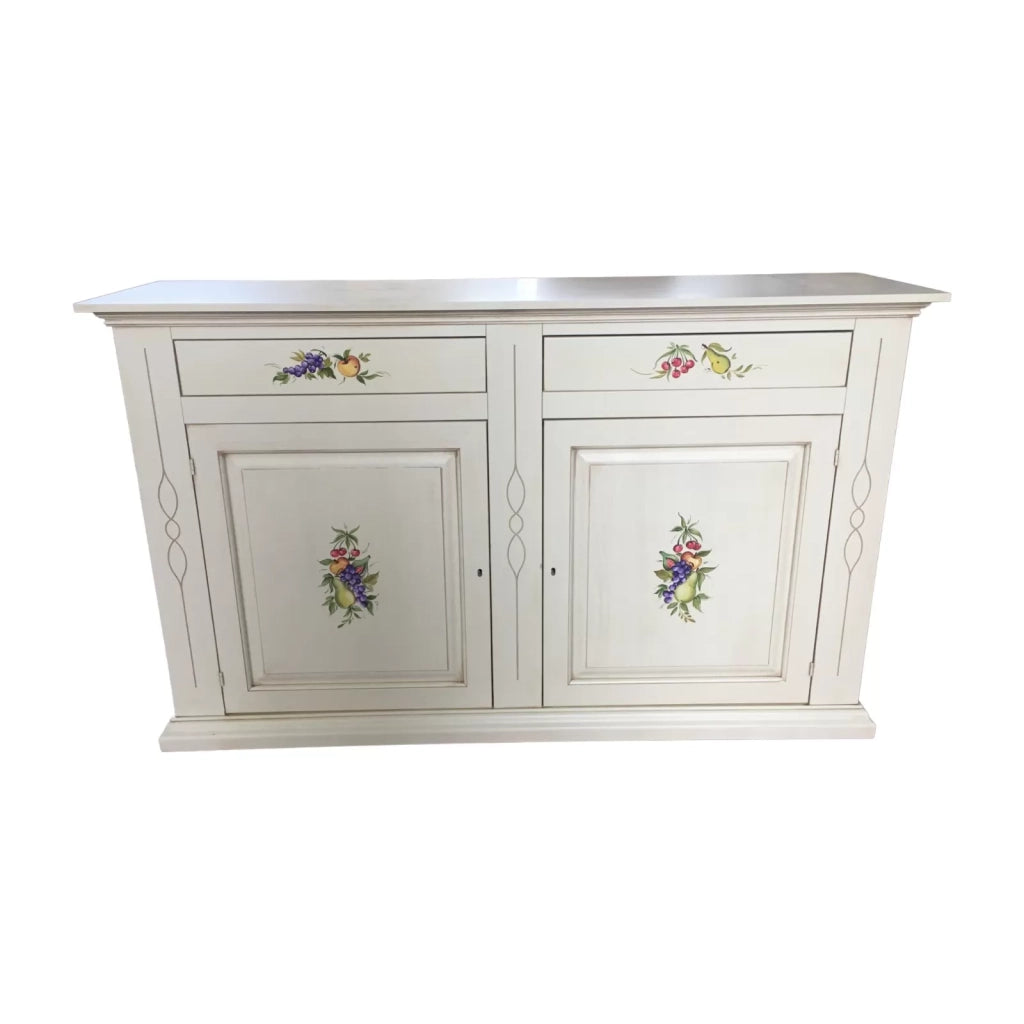 Credenzone in legno bianco invecchiato con decori misura l.177 p.48 h.110 - Mobili 2G