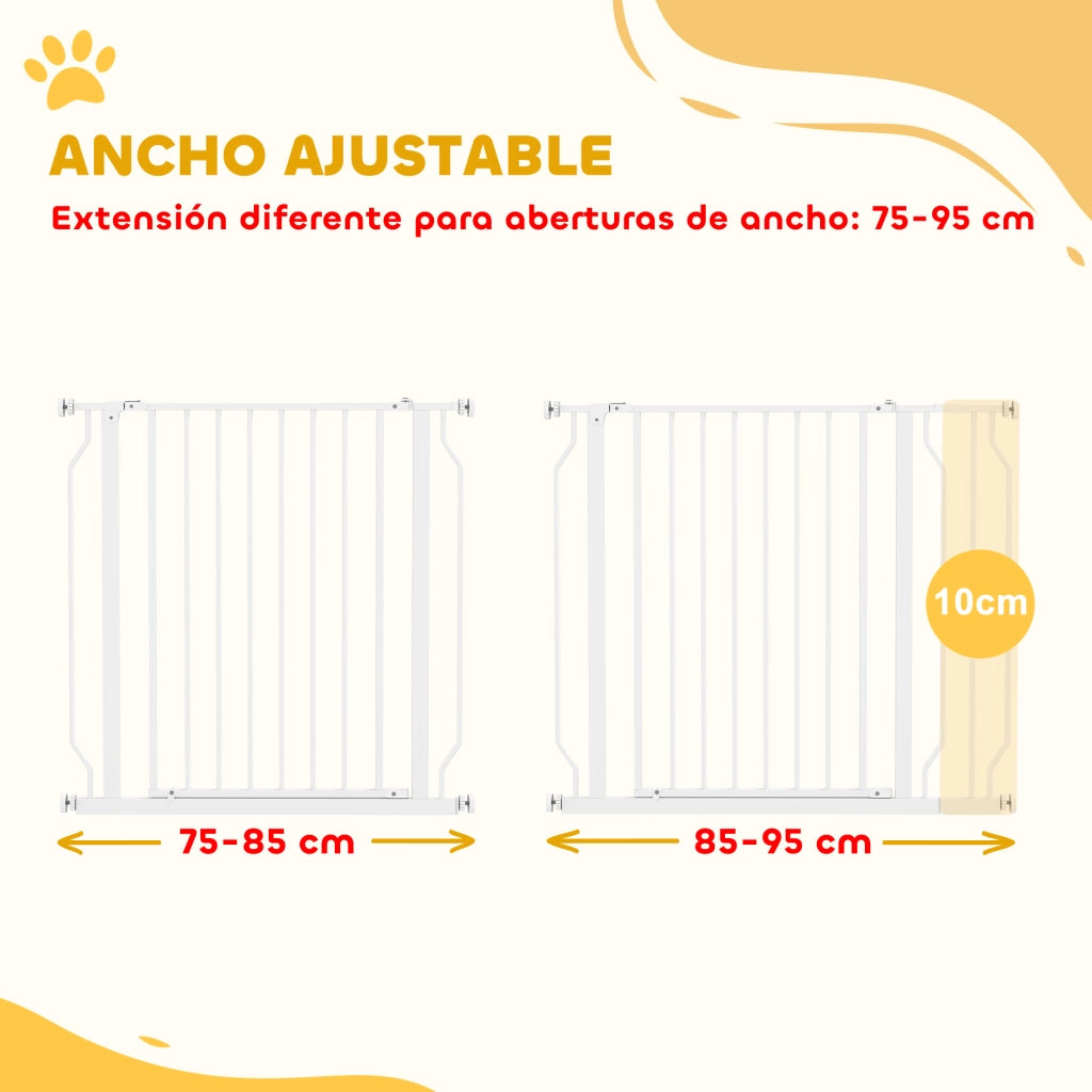 Barriera per Cani con Porta Aggiustabile 75-95 cm ¨C Zephmum ¨C Bianco