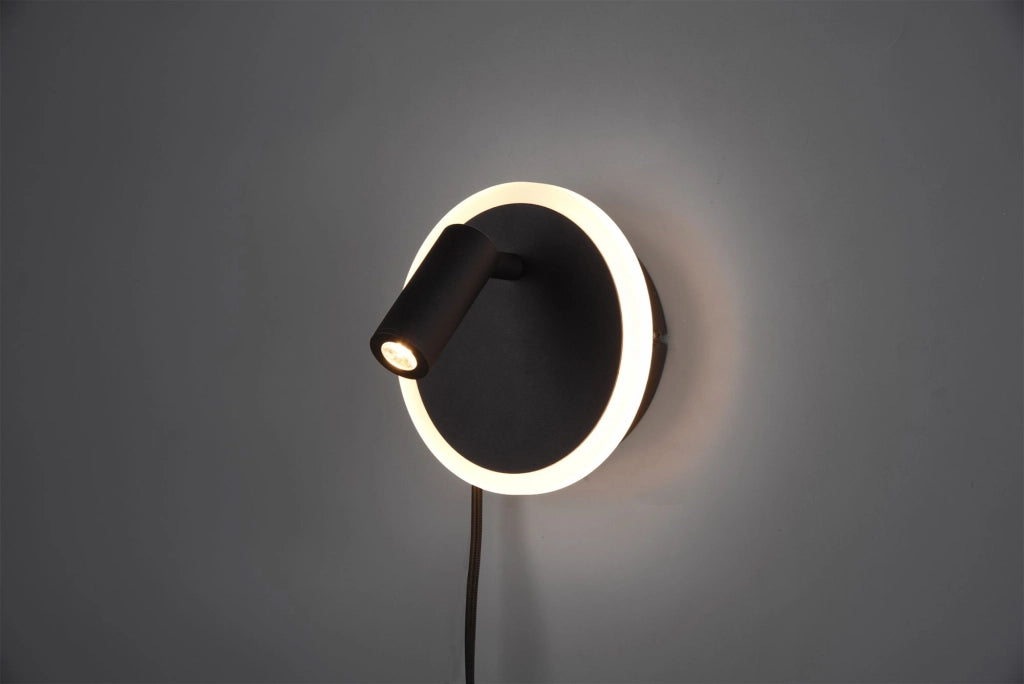 JORDAN APPLIQUE LED 2W 200lm, 3000K - 5W 550lm, 3000K NERA DOPPIA ILLUMINAZIONE CON ACCENSIONE SEPARATA D. 15CM