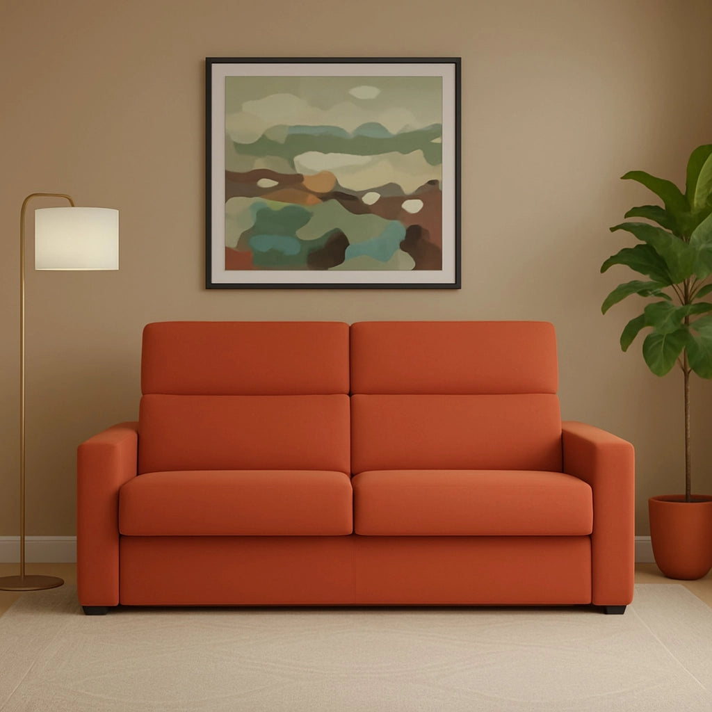 Ozegna, Divano Fisso 3 Posti Sfoderabile Made in Italy, 220x95 cm Arancione