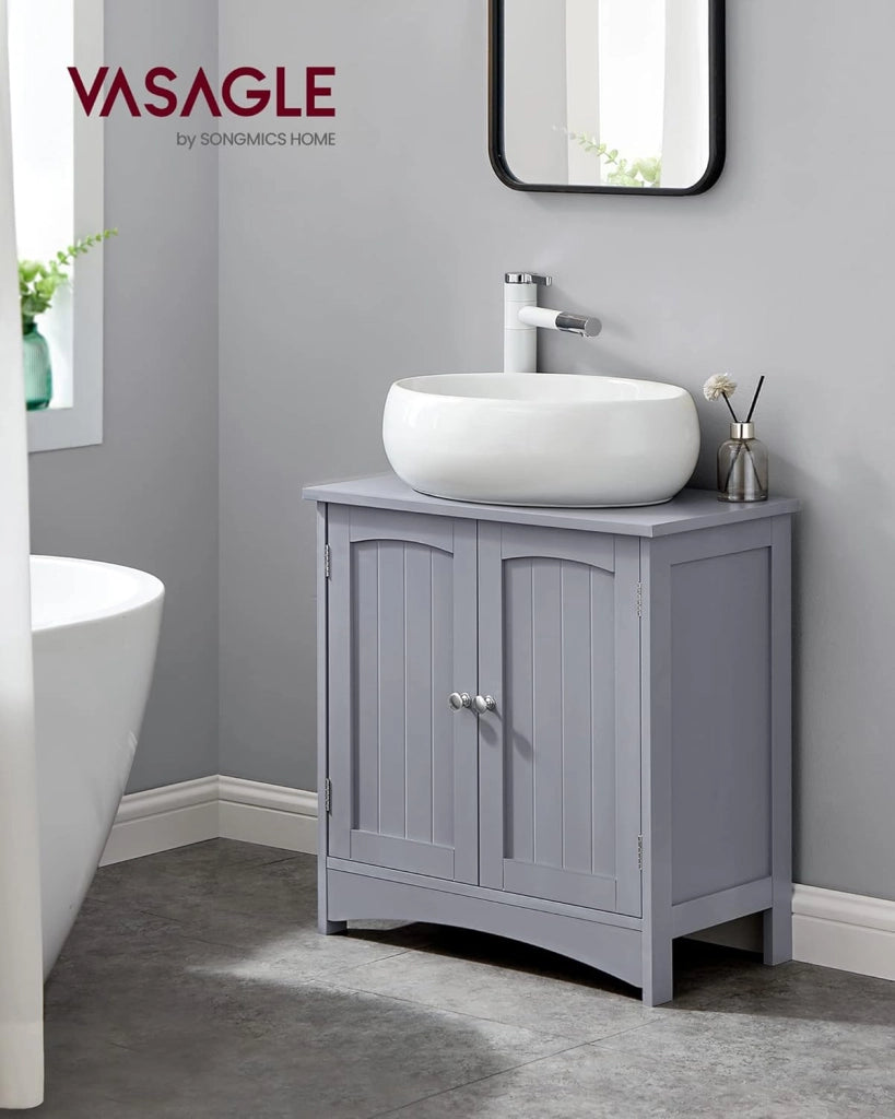 VASAGLE Mobile Sottolavabo per Bagno, Mobiletto da Bagno, Mobile Sottolavandino con 2 Ante, Ripiano Regolabile, Capiente, Stile Country, 30 x 60 x 60 cm, Grigio Mistico BBC001P36