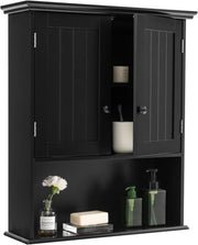 Mobiletto Pensile da Bagno, Mobile Armadietto Bagno sospeso con 2 Porte, Armadietto a Muro delle Medicine, Mensola Regolabile, Capacità di 30 kg (Nero)