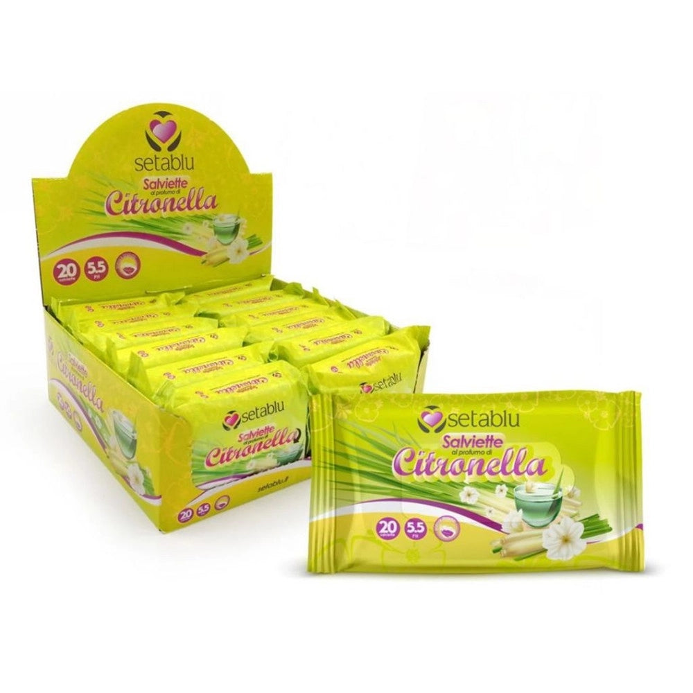 Trade Shop - Set 12pz Da 20 Salviettine Imbevute Al Profumo Di Citronella Anti Zanzara Morbide 59071se -