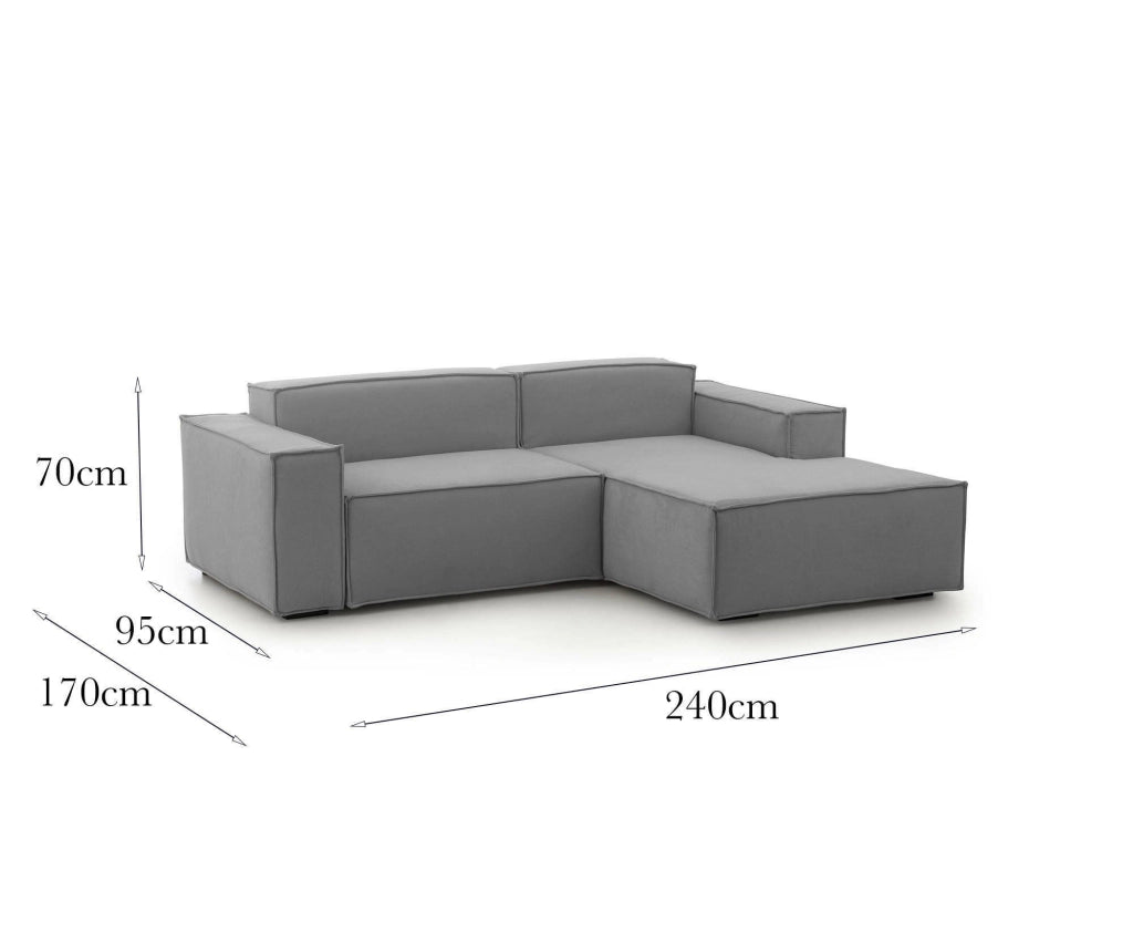 Divano fisso Ameli, Divano componibile a 2 posti large con penisola destra, Made in Italy, SofÒ  moderno in tessuto, Cm 240x170h70, Grigio