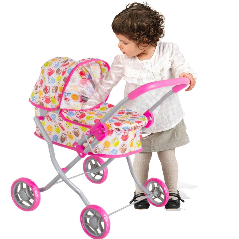 Trade Shop - Passeggino Carrozzina Bambole Giocattolo Bambini Pieghevole Cappottina E Copertura -