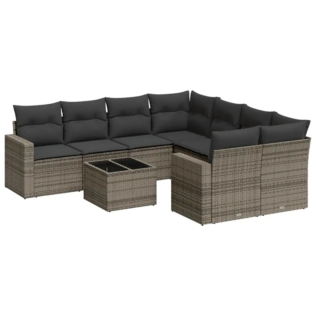 Set Divano da Giardino 9 pz con Cuscini Grigio in Polyrattan 3251097