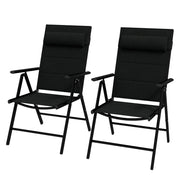 Set 2 Sedie Pieghevoli con Schienale Reclinabile e Poggiatesta 54x67x108 cm in Alluminio e Poliestere Nero