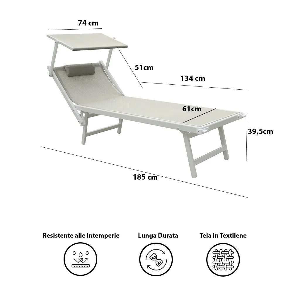 Tempo Style - Lettino Prendisole Grigio con Parasole e telaio bianco