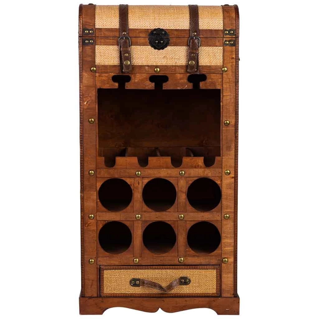 Baul porta bottiglie in legno marrone 44x30x85h cm