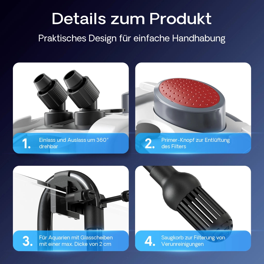 HW-303 Filtro esterno per acquari con pompa 1.400 l/h, filtro a 3 stadi con mezzi e spugne filtranti inclusi