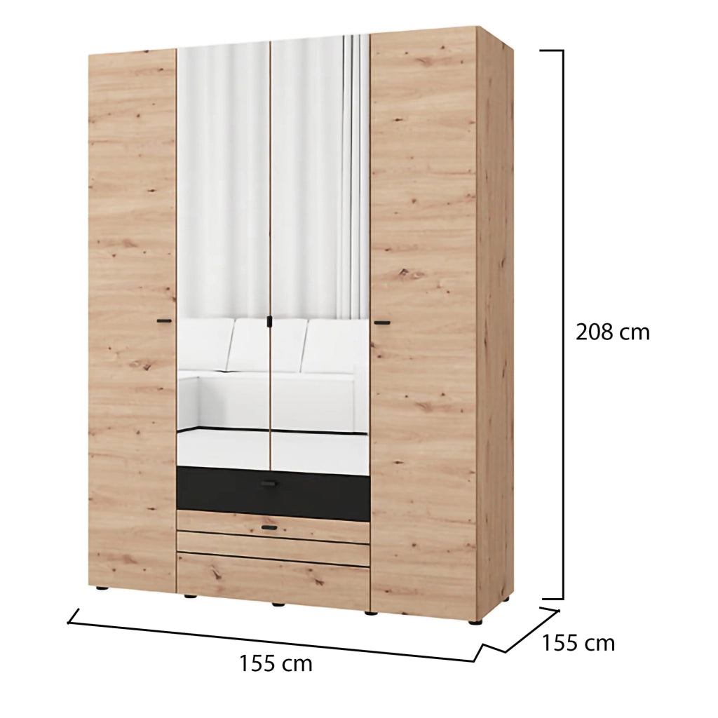 Armadio Camera da Letto Watamu, Guardaroba Grande 7 Ripiani, 155x208h cm Marrone Rovere Nodi