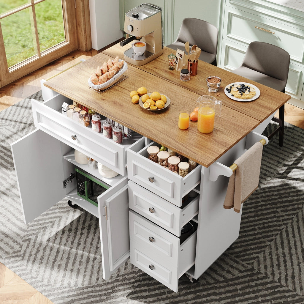 Isola cucina pieghevole in MDF bianca 110x75x92 cm