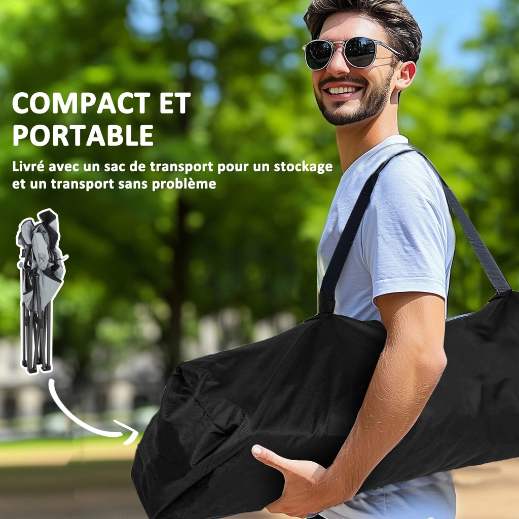 Sedia da camping pieghevole ¨C Zephmum ¨C Nero, con braccioli regolabili, porta-bicchieri e tasche laterali