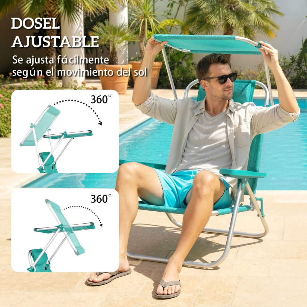 Sedia da giardino pieghevole con tendalino ¨C zephmum ¨C regolabile, reclinabile, turchese
