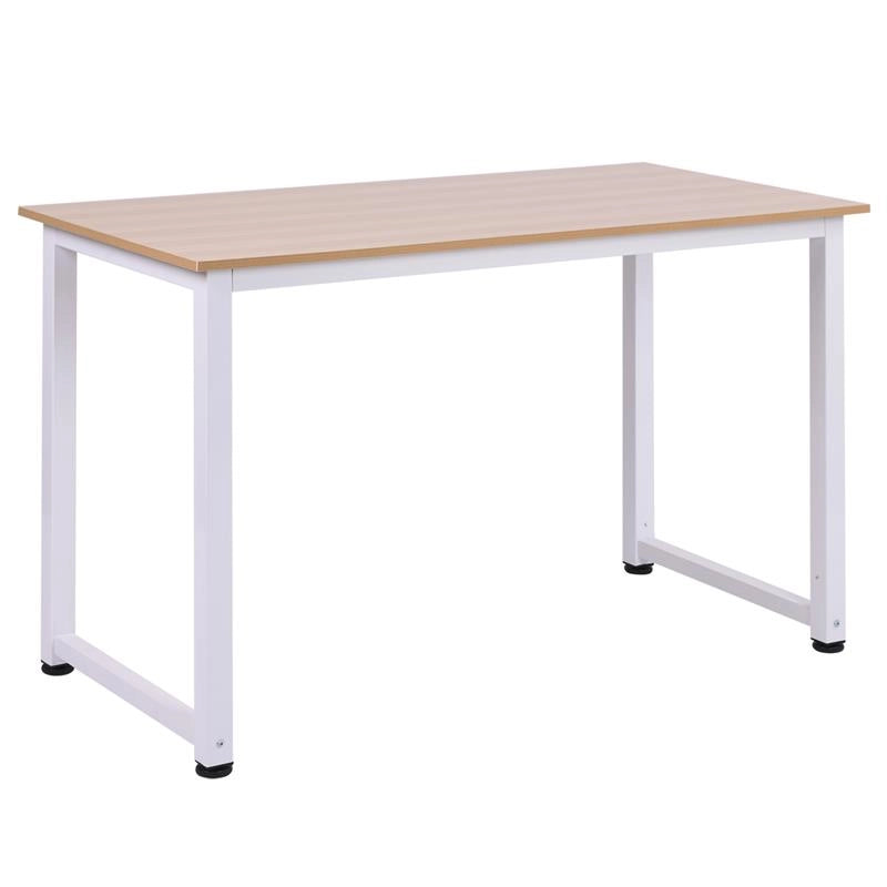 TAVOLO SCRIVANIA IN LEGNO MDF COLOR ROVERE E GAMBE IN METALLO BIANCO